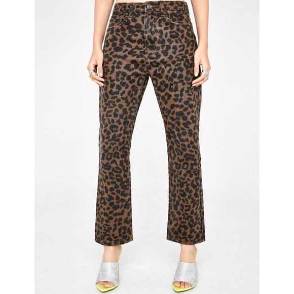 Dolls Kill - Leopard cropped high-waisted Jeans - Picture 1 of 5